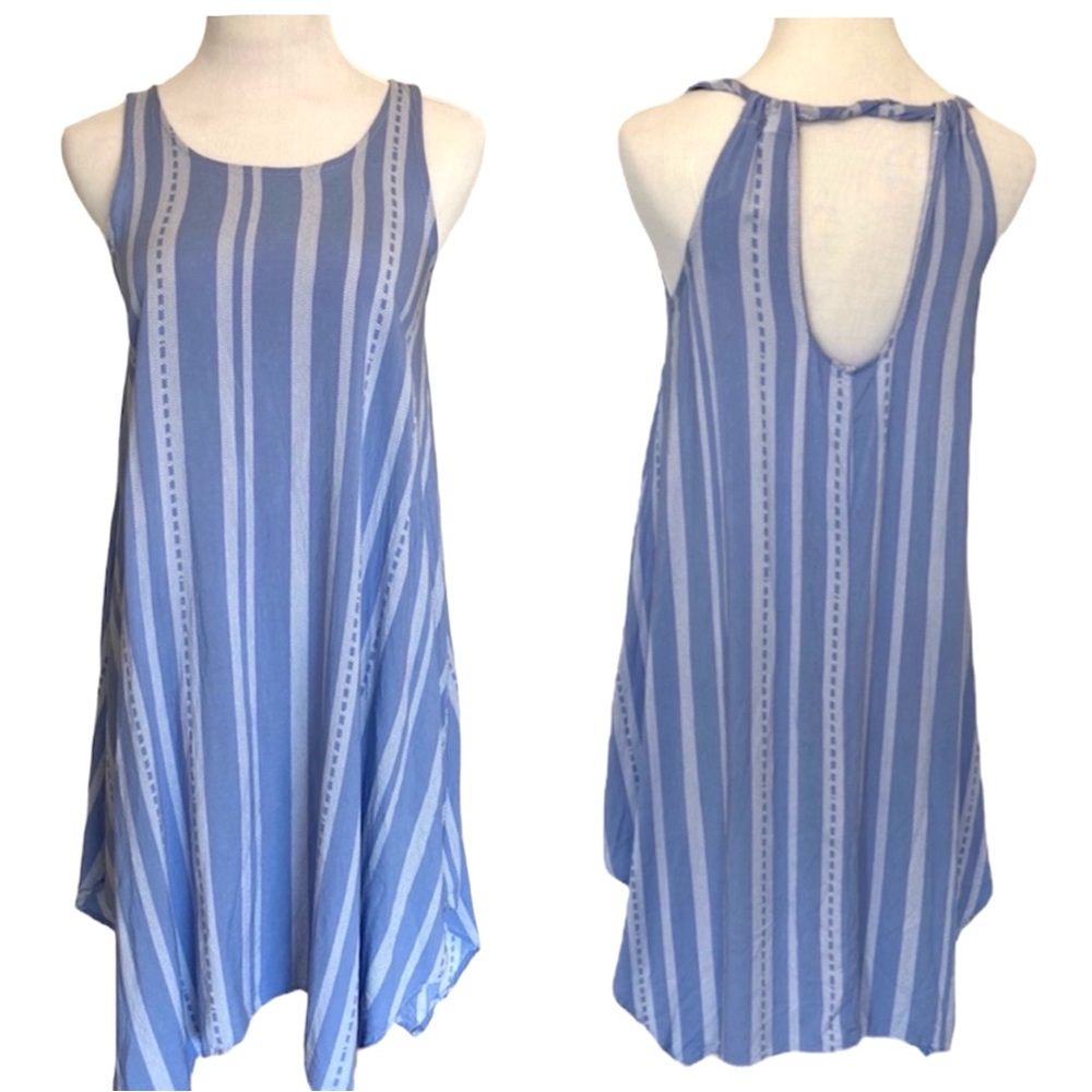 West Loop Sleeveless Blue Stripe Dress Summer Dress Handkerchief Hem